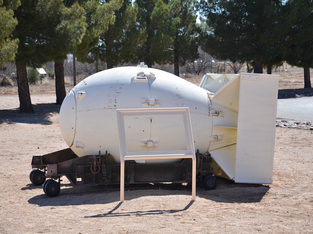 I believe this is a shell of " Big Bertha", the first A-bomb but nothing had descriptions yet (note the empty frame in front)