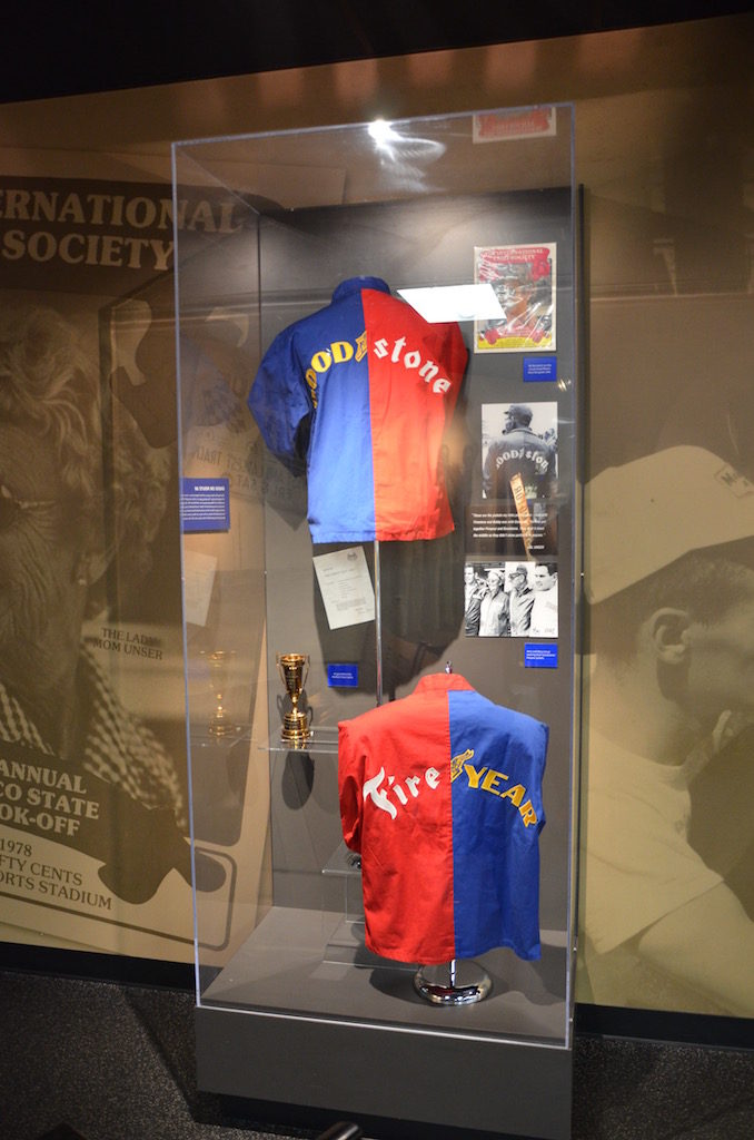 shirts that Al Unser Senior's parents had made when they watched Al Sr. and Al Jr. race against each other at Indy. One was sponsored by Goodyear and the other by Firestone!