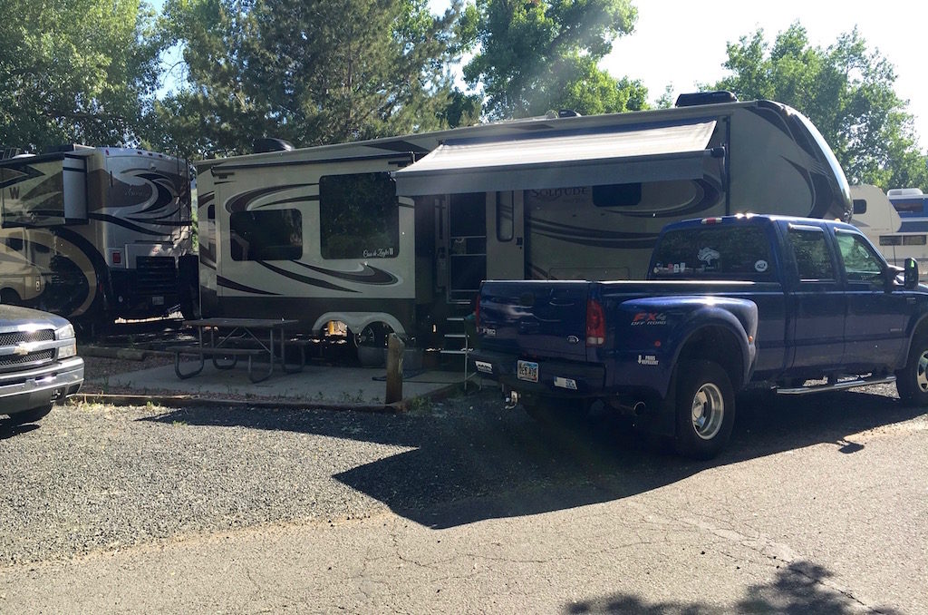 Our camp spot in Clear Creek rv Park, a Golden city park.